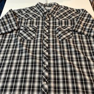 Wrangler Wrancher Black White Plaid Cowboy Western Shirt XXL